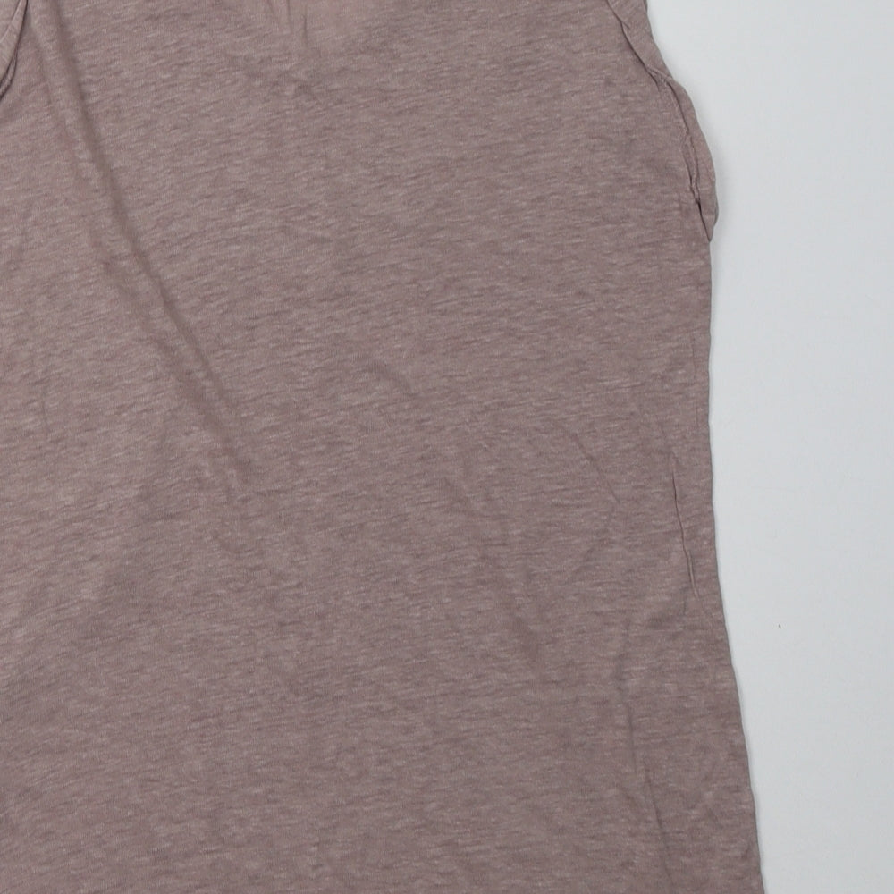 Kenar Womens Beige  Linen Basic Tank Size L V-Neck