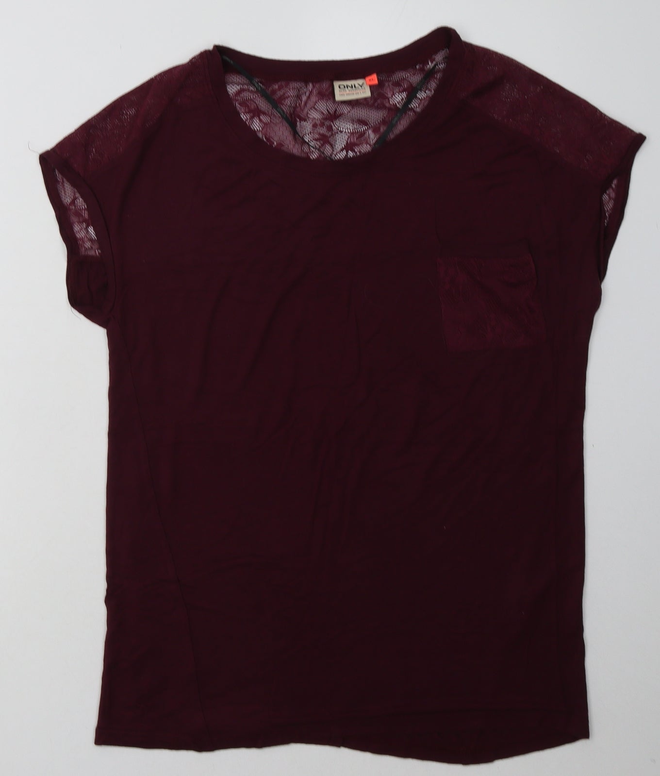 Only Womens Purple  Viscose Basic T-Shirt Size XL Crew Neck - Lace Detail