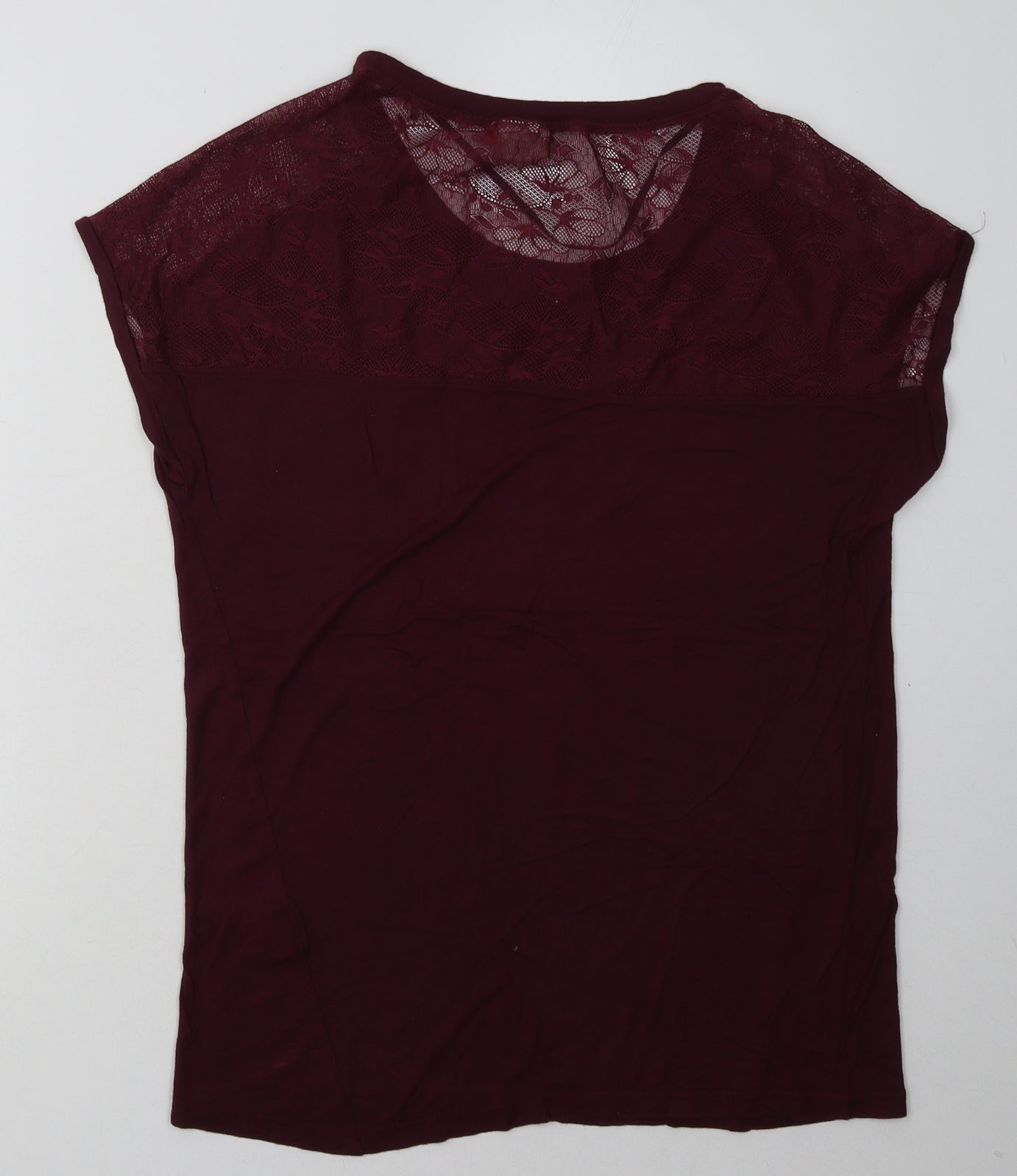 Only Womens Purple  Viscose Basic T-Shirt Size XL Crew Neck - Lace Detail