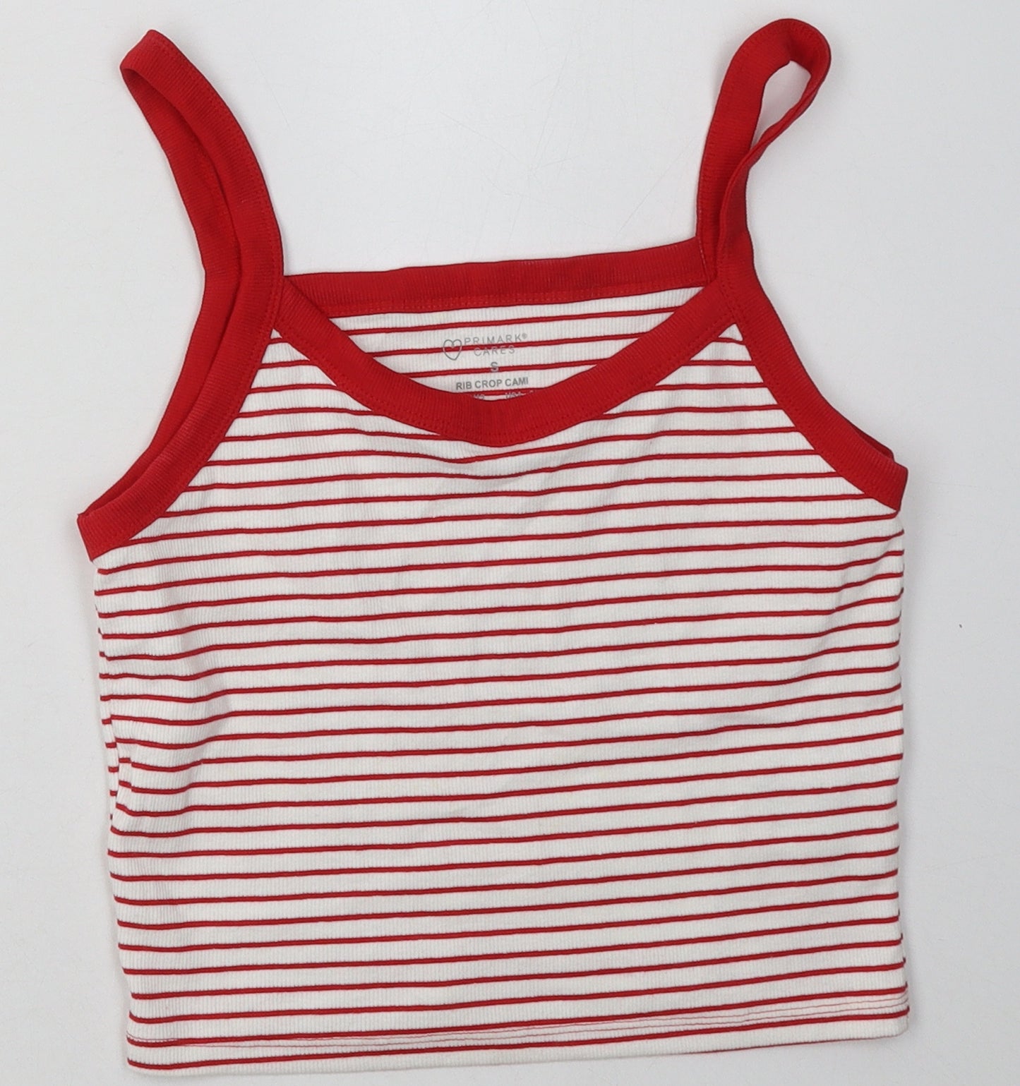 Primark Womens Red Striped Cotton Cropped Tank Size 10 Scoop Neck
