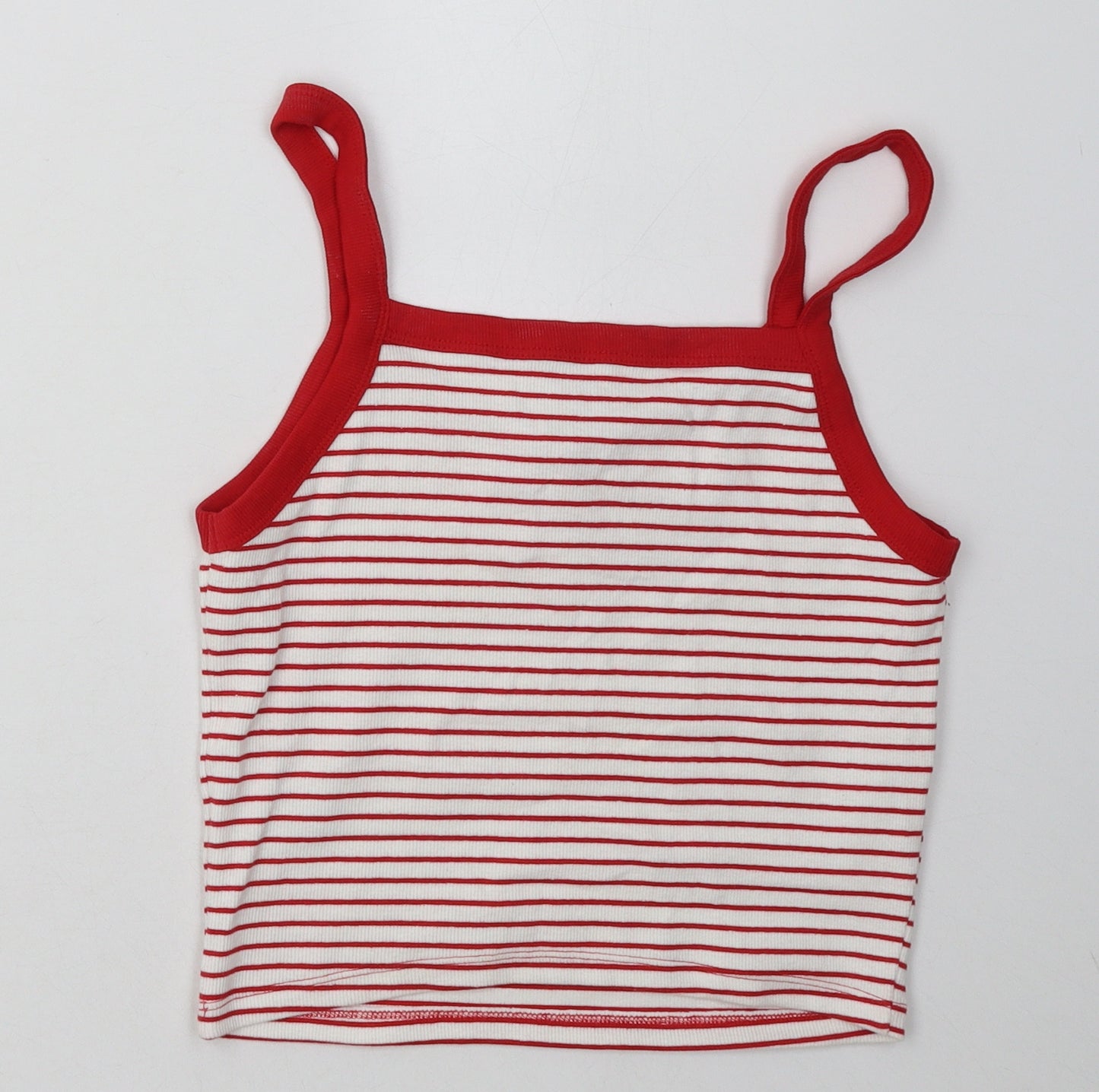 Primark Womens Red Striped Cotton Cropped Tank Size 10 Scoop Neck