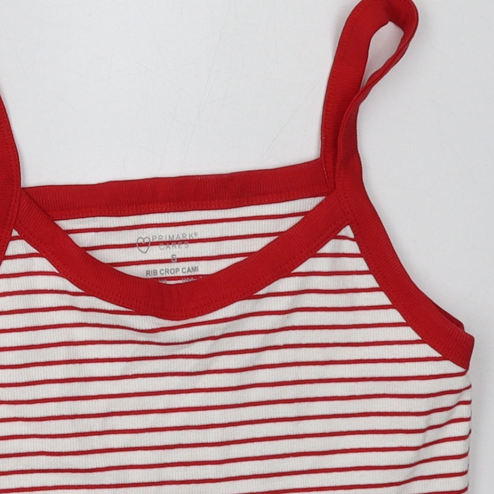 Primark Womens Red Striped Cotton Cropped Tank Size 10 Scoop Neck