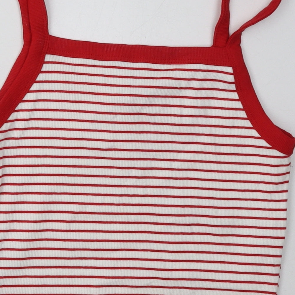 Primark Womens Red Striped Cotton Cropped Tank Size 10 Scoop Neck