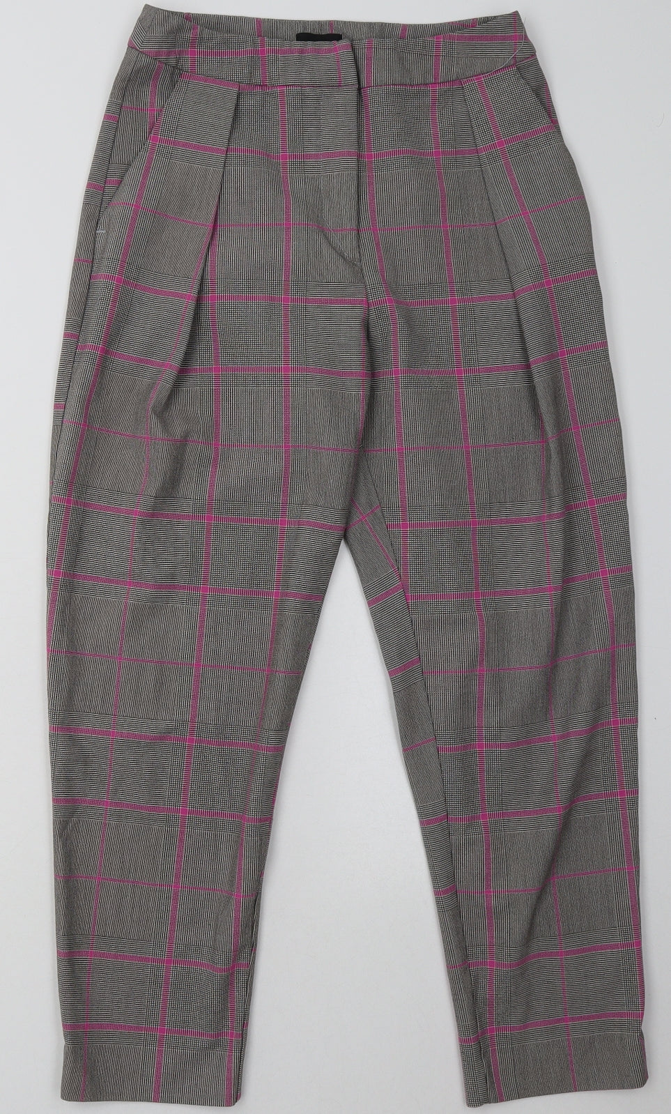 River Island Womens Grey Check Polyester Trousers  Size 8 L28 in Regular Hook & Eye