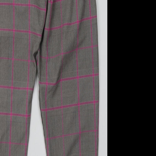 River Island Womens Grey Check Polyester Trousers  Size 8 L28 in Regular Hook & Eye
