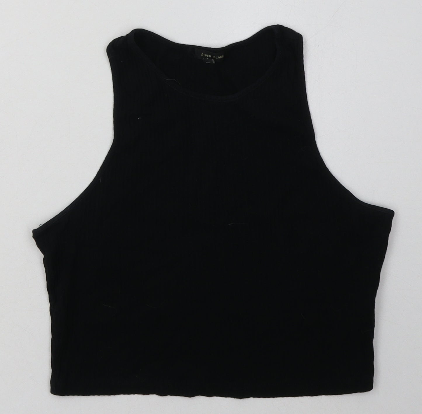 River Island Womens Black  Cotton Cropped Tank Size 12 Scoop Neck