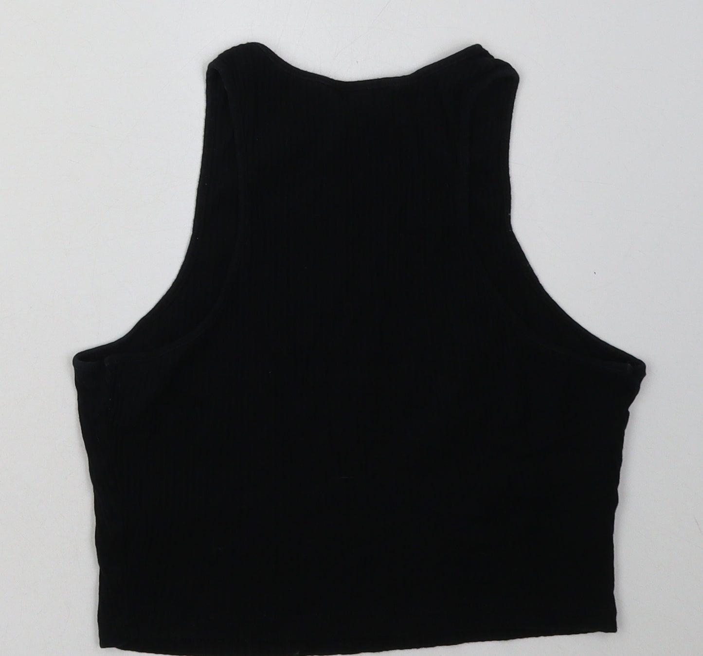 River Island Womens Black  Cotton Cropped Tank Size 12 Scoop Neck