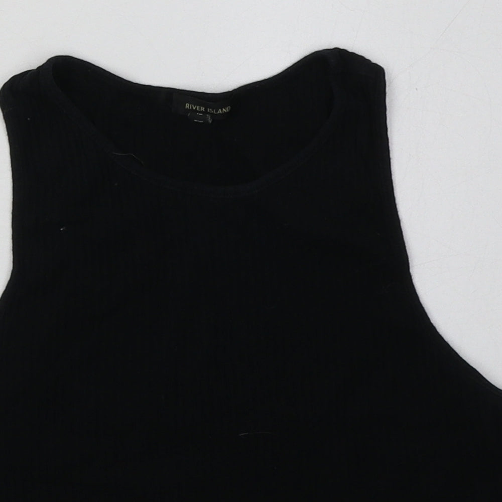River Island Womens Black  Cotton Cropped Tank Size 12 Scoop Neck