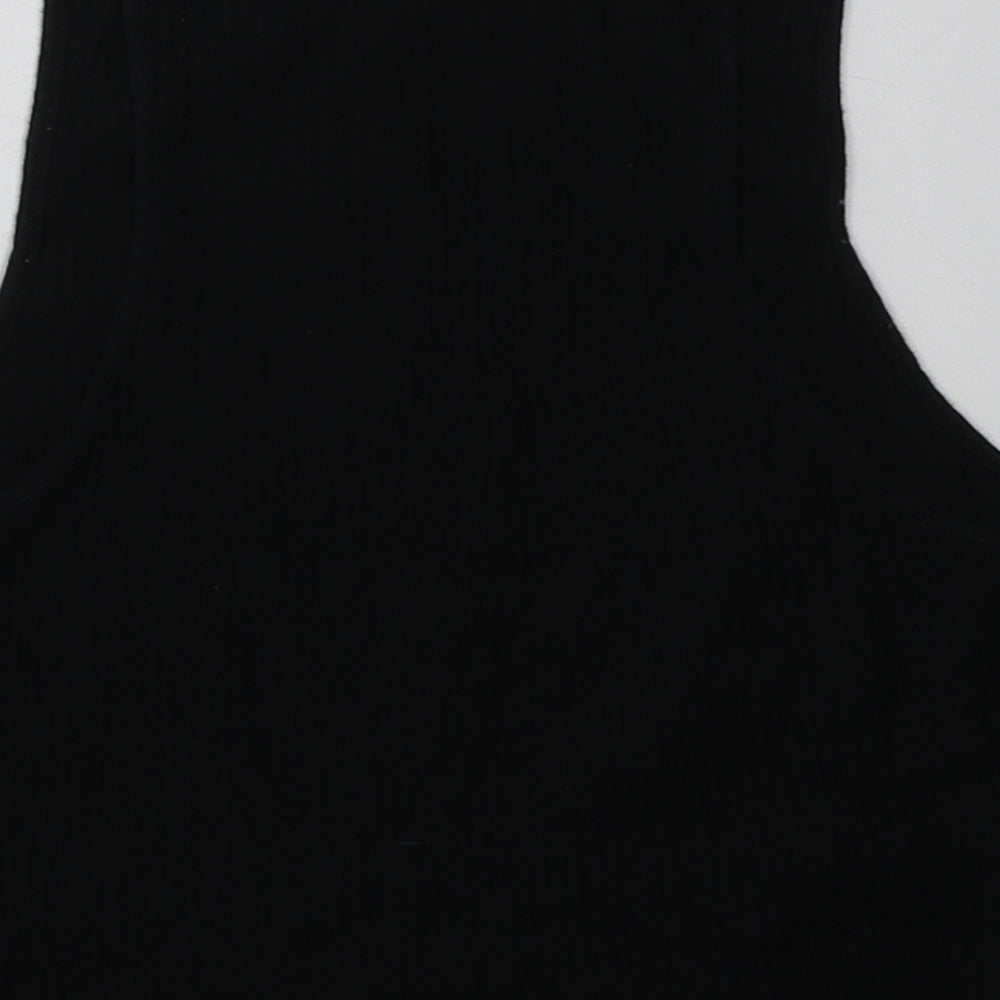 River Island Womens Black  Cotton Cropped Tank Size 12 Scoop Neck