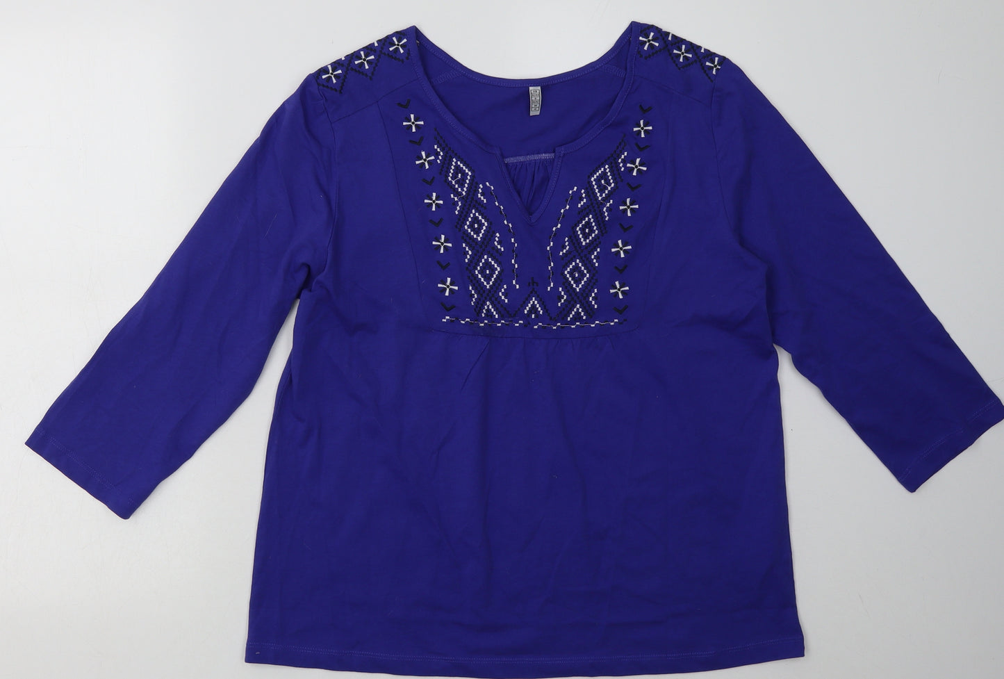 Preworn Womens Purple Geometric Cotton Pullover Sweatshirt Size 14  Pullover