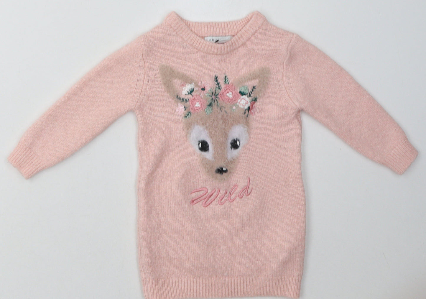 Primark Girls Pink  Acrylic Jumper Dress  Size 2 Years  Crew Neck Pullover - wild