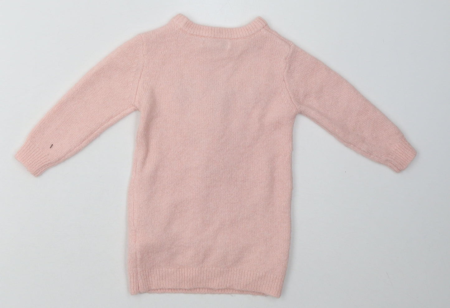 Primark Girls Pink  Acrylic Jumper Dress  Size 2 Years  Crew Neck Pullover - wild