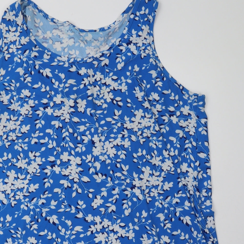 Draper Womens Blue Floral Polyester A-Line  Size L  Scoop Neck Pullover