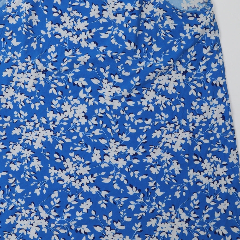 Draper Womens Blue Floral Polyester A-Line  Size L  Scoop Neck Pullover