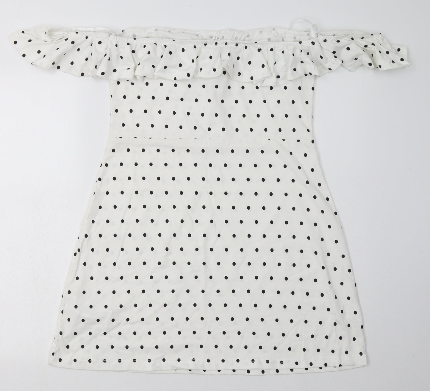 Missguided Womens White Polka Dot Polyester A-Line  Size 14  Off the Shoulder Pullover