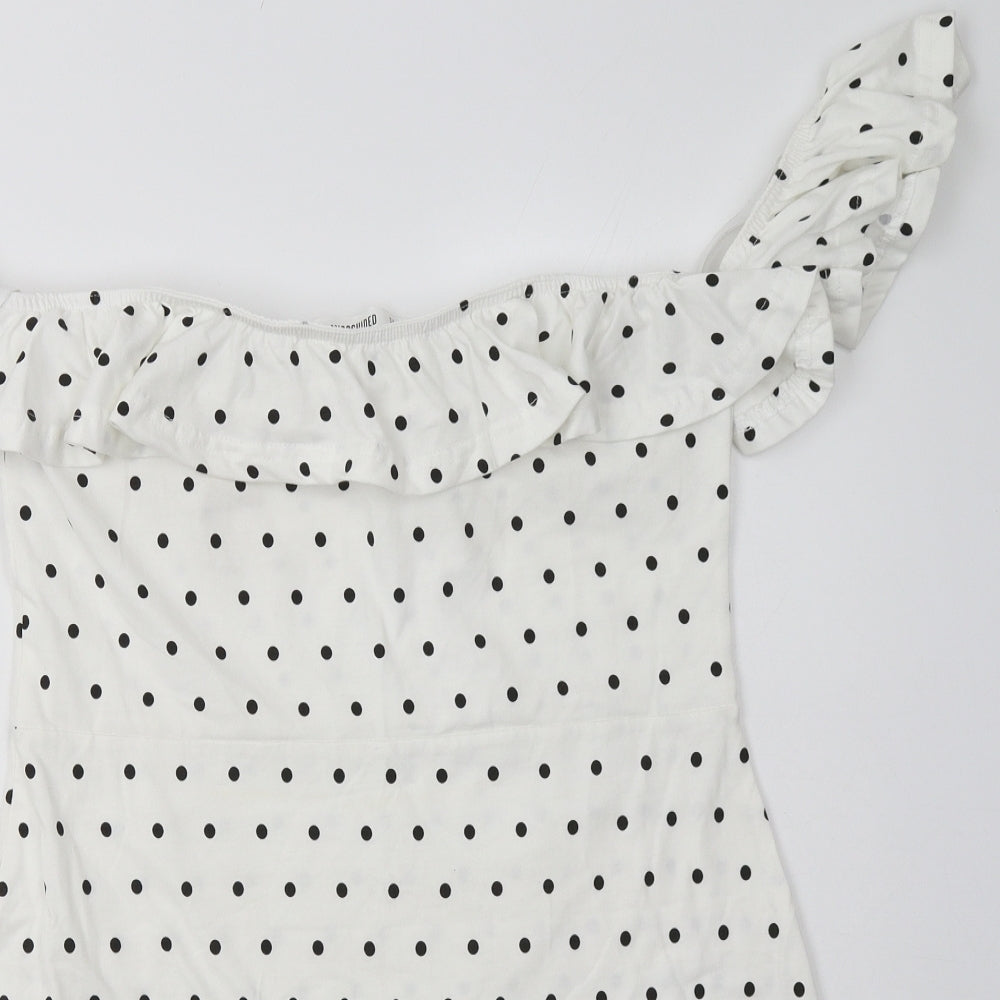 Missguided Womens White Polka Dot Polyester A-Line  Size 14  Off the Shoulder Pullover