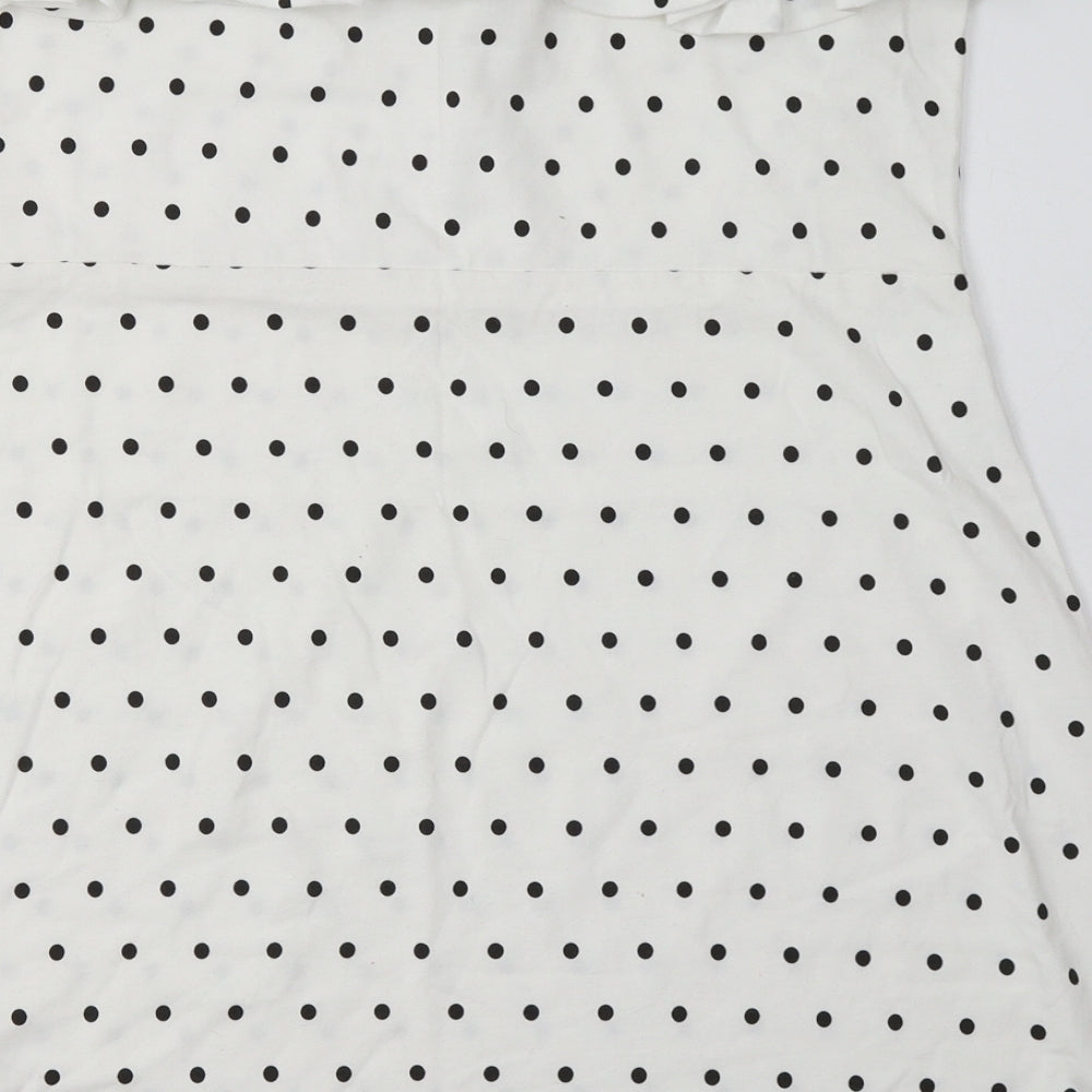 Missguided Womens White Polka Dot Polyester A-Line  Size 14  Off the Shoulder Pullover