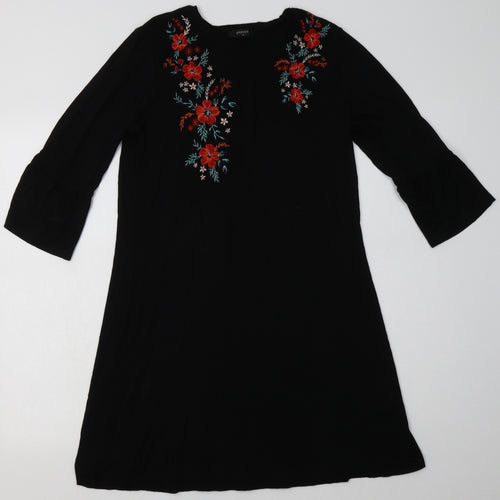 Matalan Womens Black Floral Viscose A-Line  Size 10  V-Neck Pullover