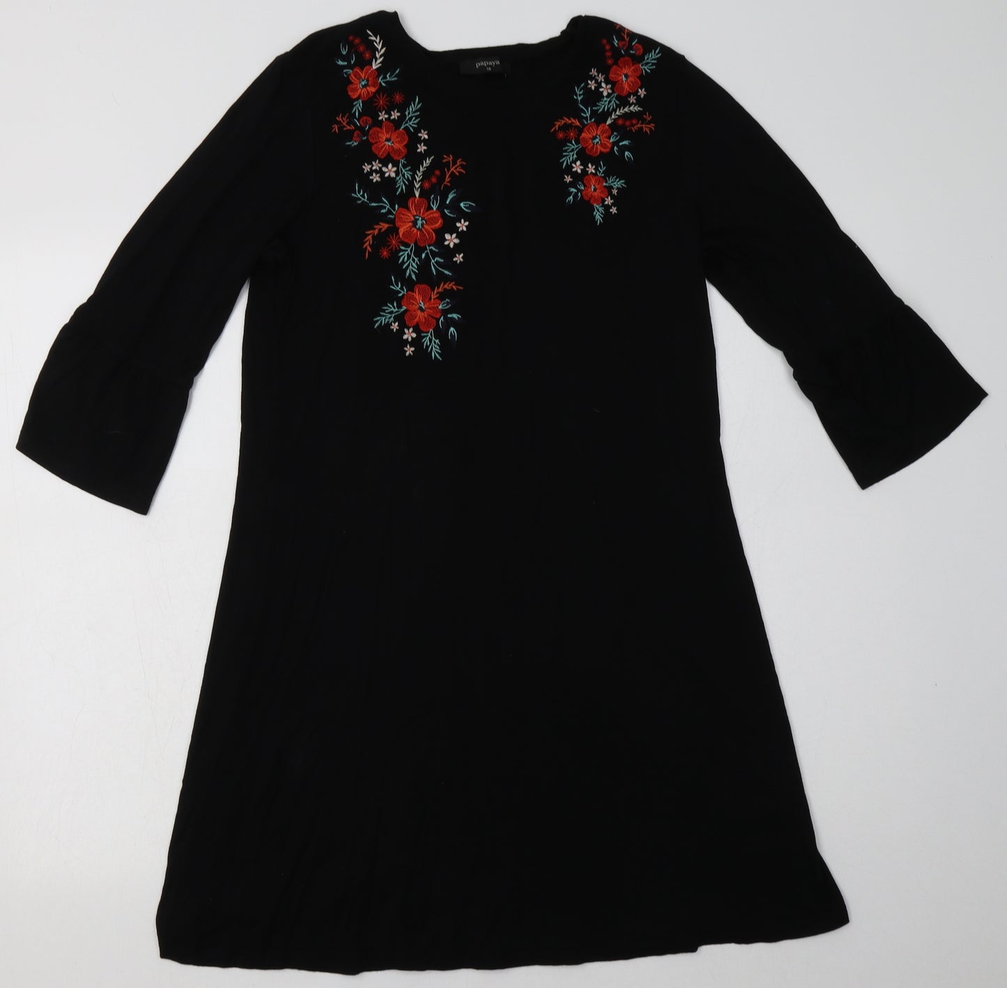 Matalan Womens Black Floral Viscose A-Line  Size 10  V-Neck Pullover