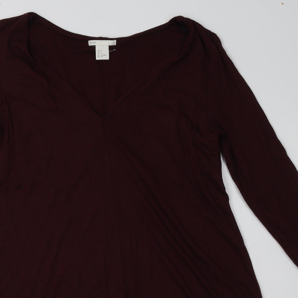 H&M Womens Red  Viscose A-Line  Size S  V-Neck Pullover