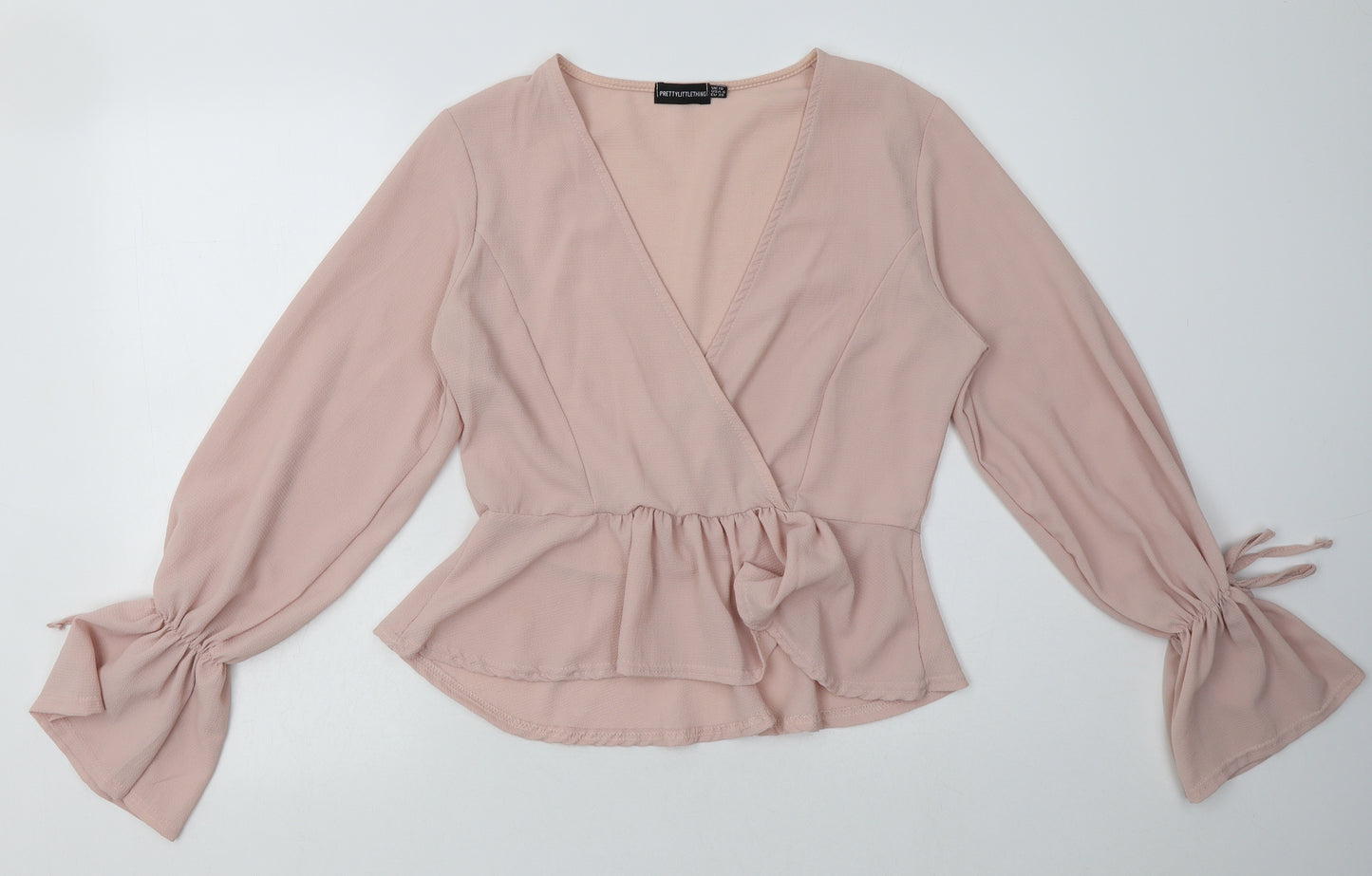 PRETTYLITTLETHING Womens Pink  Polyester Basic Blouse Size 10 V-Neck