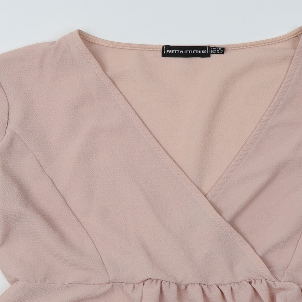 PRETTYLITTLETHING Womens Pink  Polyester Basic Blouse Size 10 V-Neck