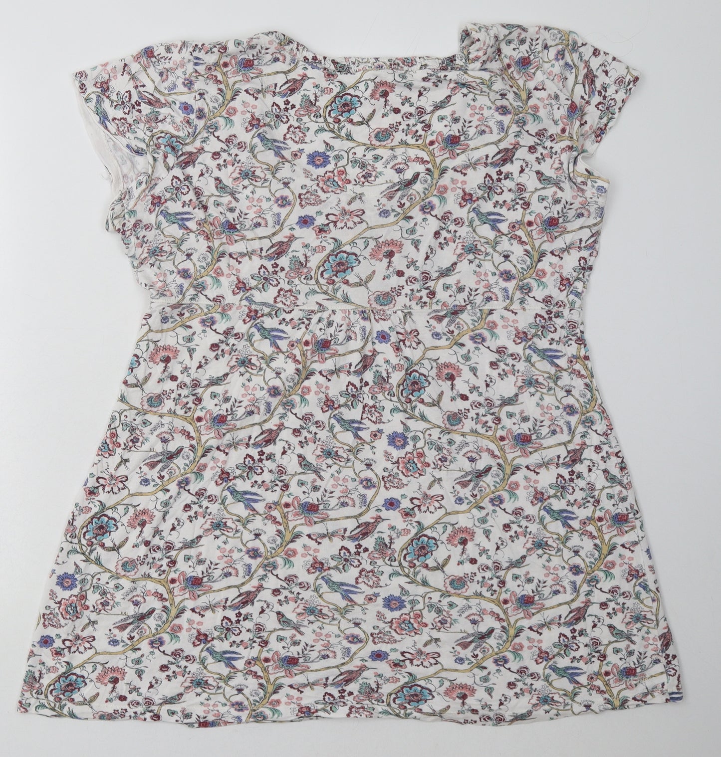 fatface Womens Pink Floral Viscose Basic T-Shirt Size 16 Scoop Neck