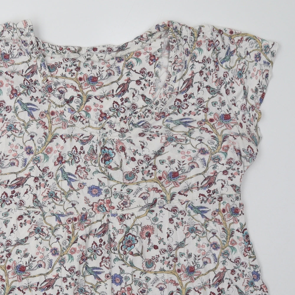 fatface Womens Pink Floral Viscose Basic T-Shirt Size 16 Scoop Neck