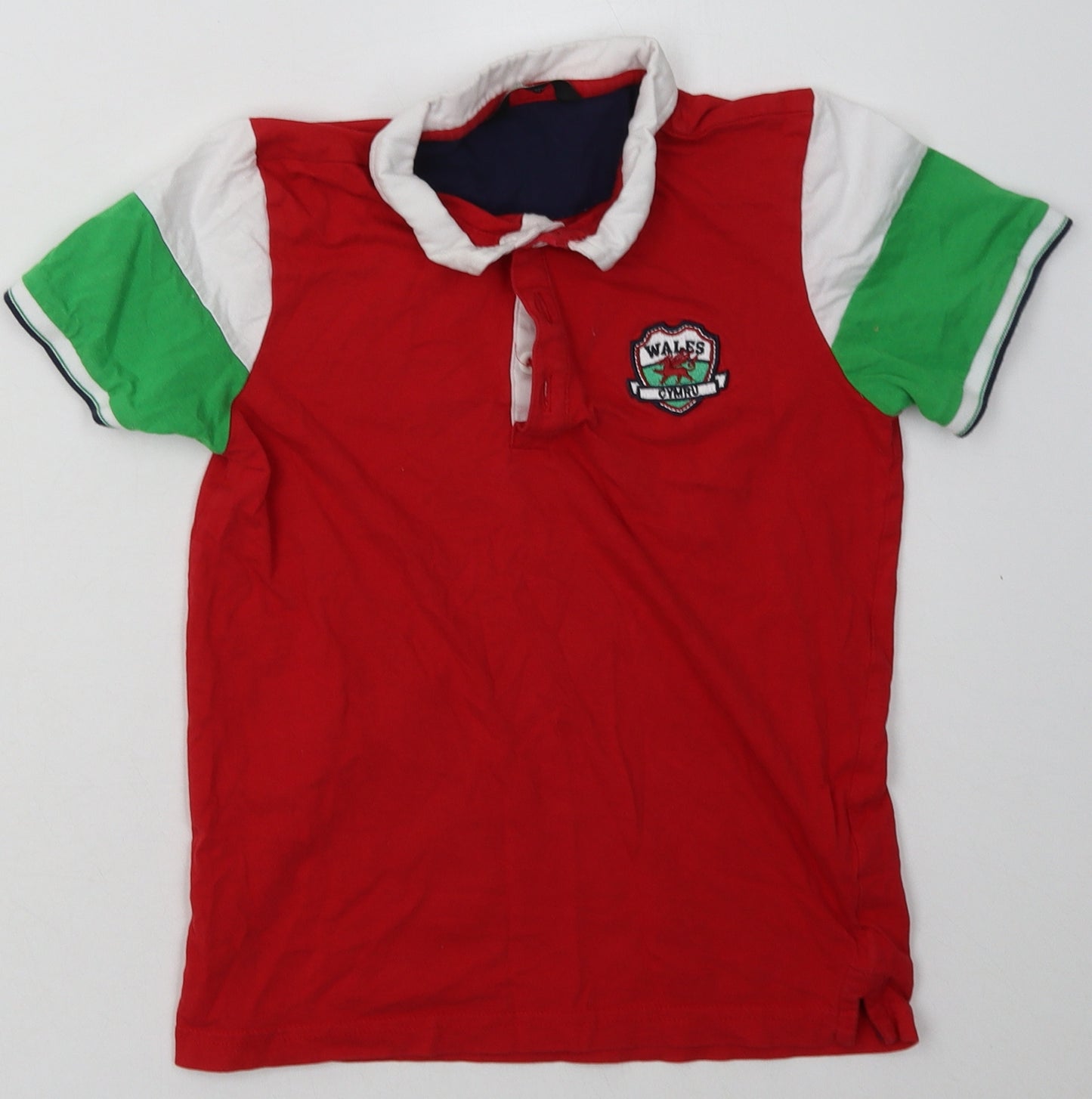 George Boys Red Striped Cotton Basic Polo Size 8-9 Years Collared Button - wales