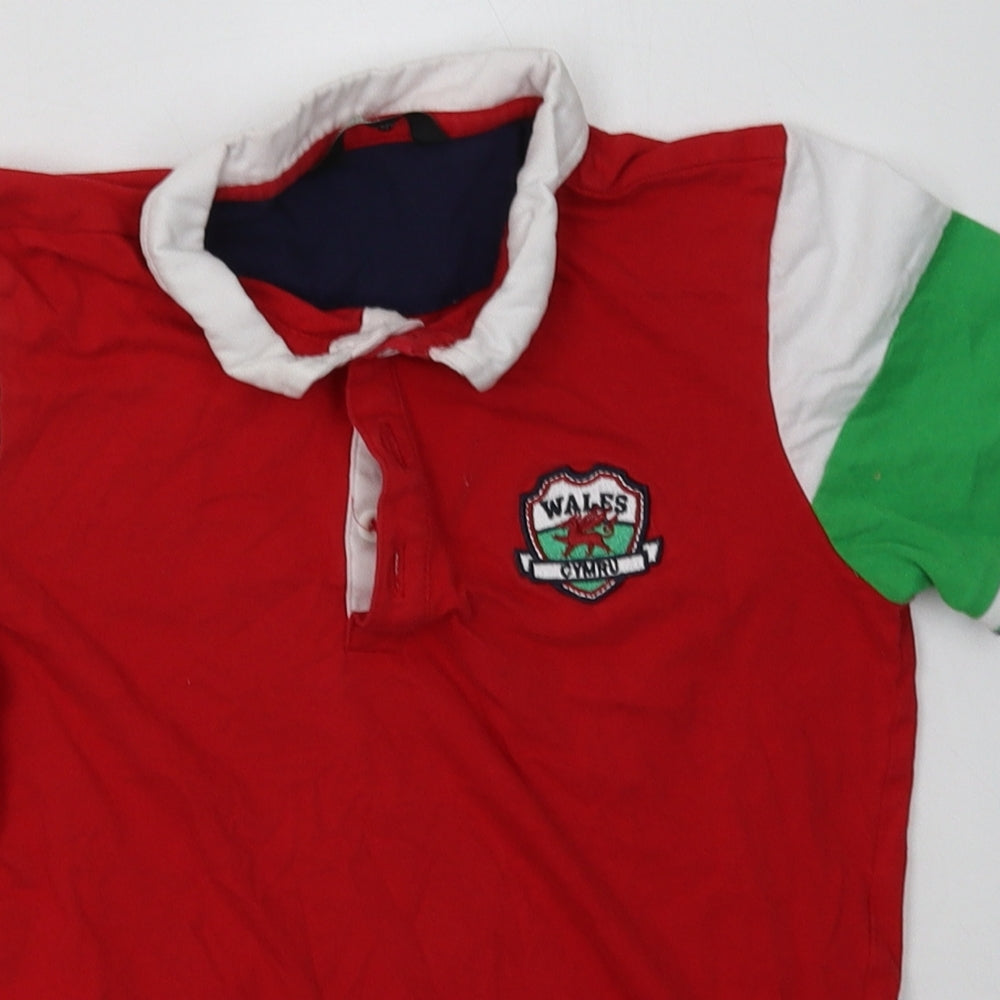 George Boys Red Striped Cotton Basic Polo Size 8-9 Years Collared Button - wales