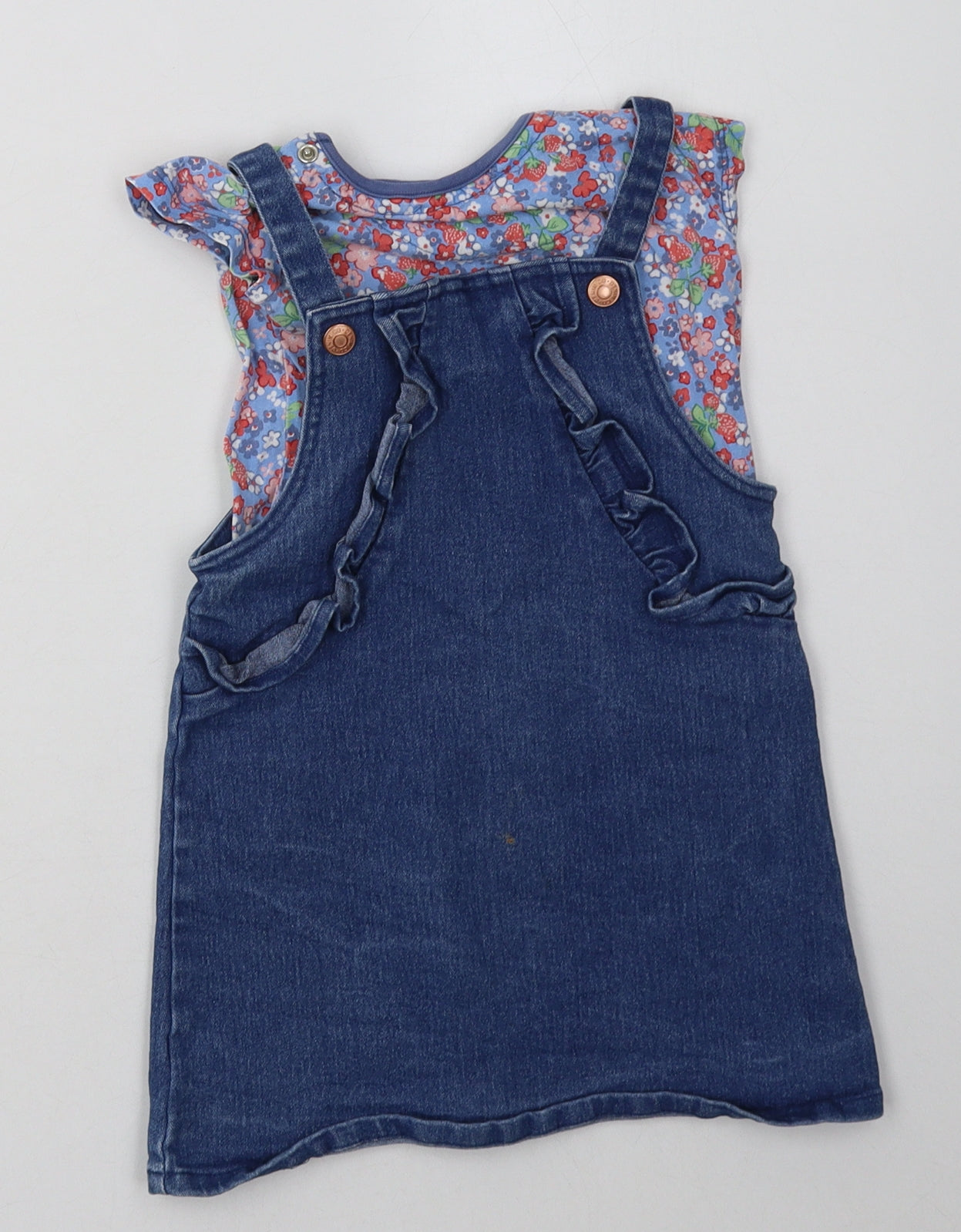 Primark Girls Blue Floral Cotton A-Line  Size 24 Months  Crew Neck Buckle
