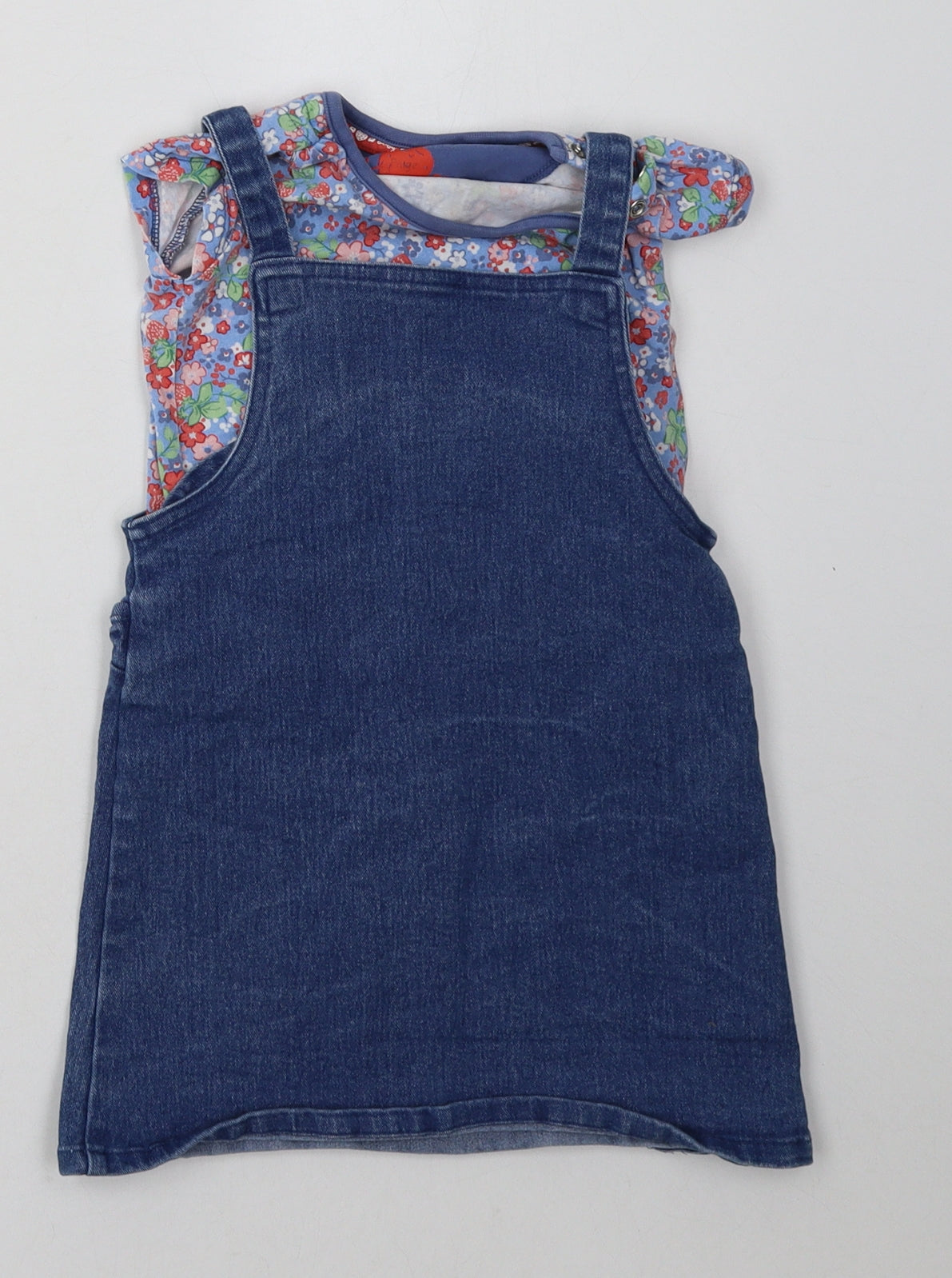 Primark Girls Blue Floral Cotton A-Line  Size 24 Months  Crew Neck Buckle