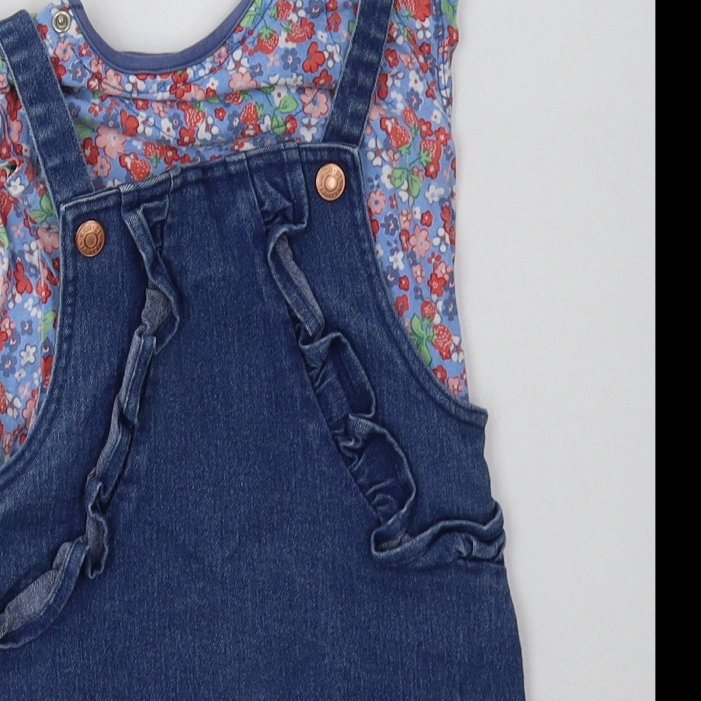 Primark Girls Blue Floral Cotton A-Line  Size 24 Months  Crew Neck Buckle