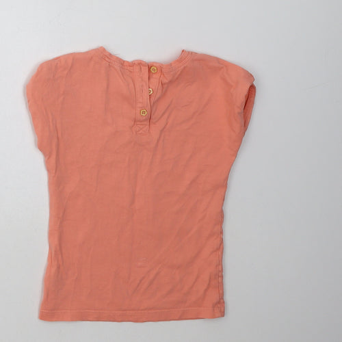 sainsburys Girls Pink Floral Cotton Basic T-Shirt Size 18-24 Months Crew Neck Button