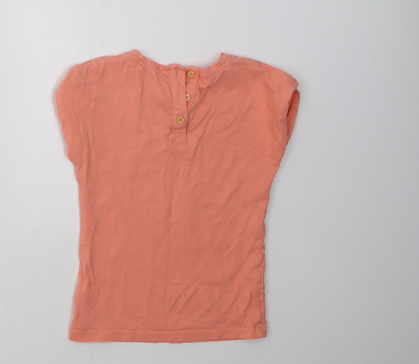 sainsburys Girls Pink Floral Cotton Basic T-Shirt Size 18-24 Months Crew Neck Button
