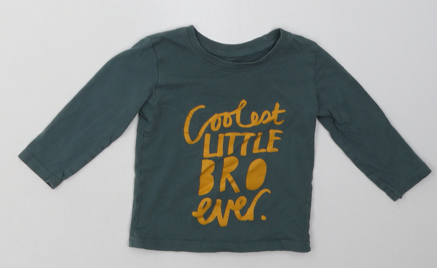 George Boys Green  Cotton Basic Casual Size 9-12 Months Crew Neck Pullover - coolest little bro ever