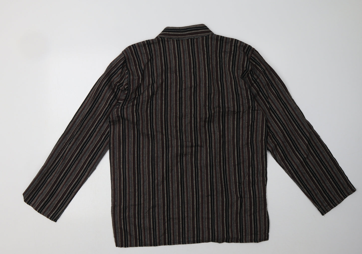 HOLIC FASHION Mens Brown Striped Cotton  Button-Up Size M V-Neck Button