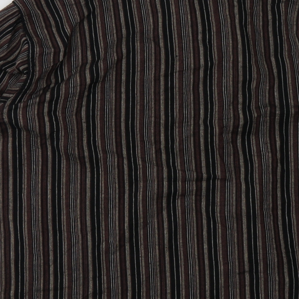 HOLIC FASHION Mens Brown Striped Cotton  Button-Up Size M V-Neck Button