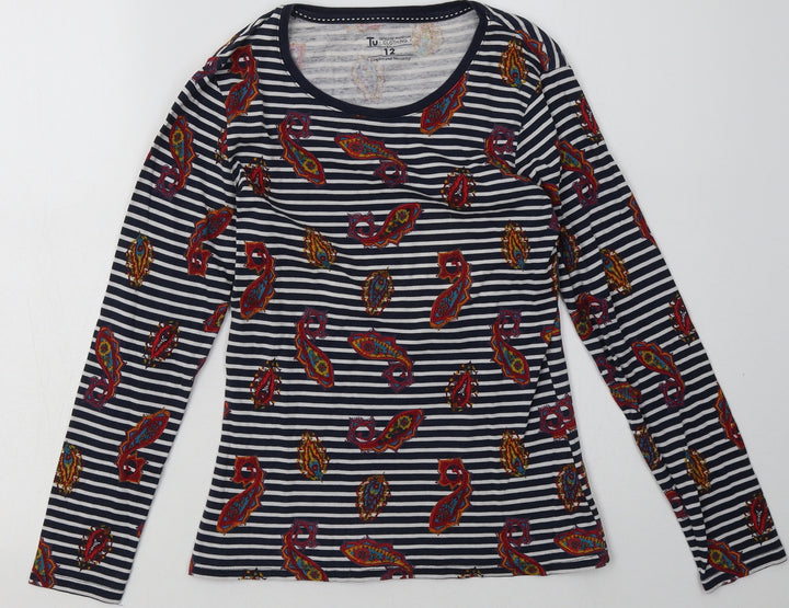 sainsburys Womens Blue Striped Cotton Pullover Sweatshirt Size 10 Pullover