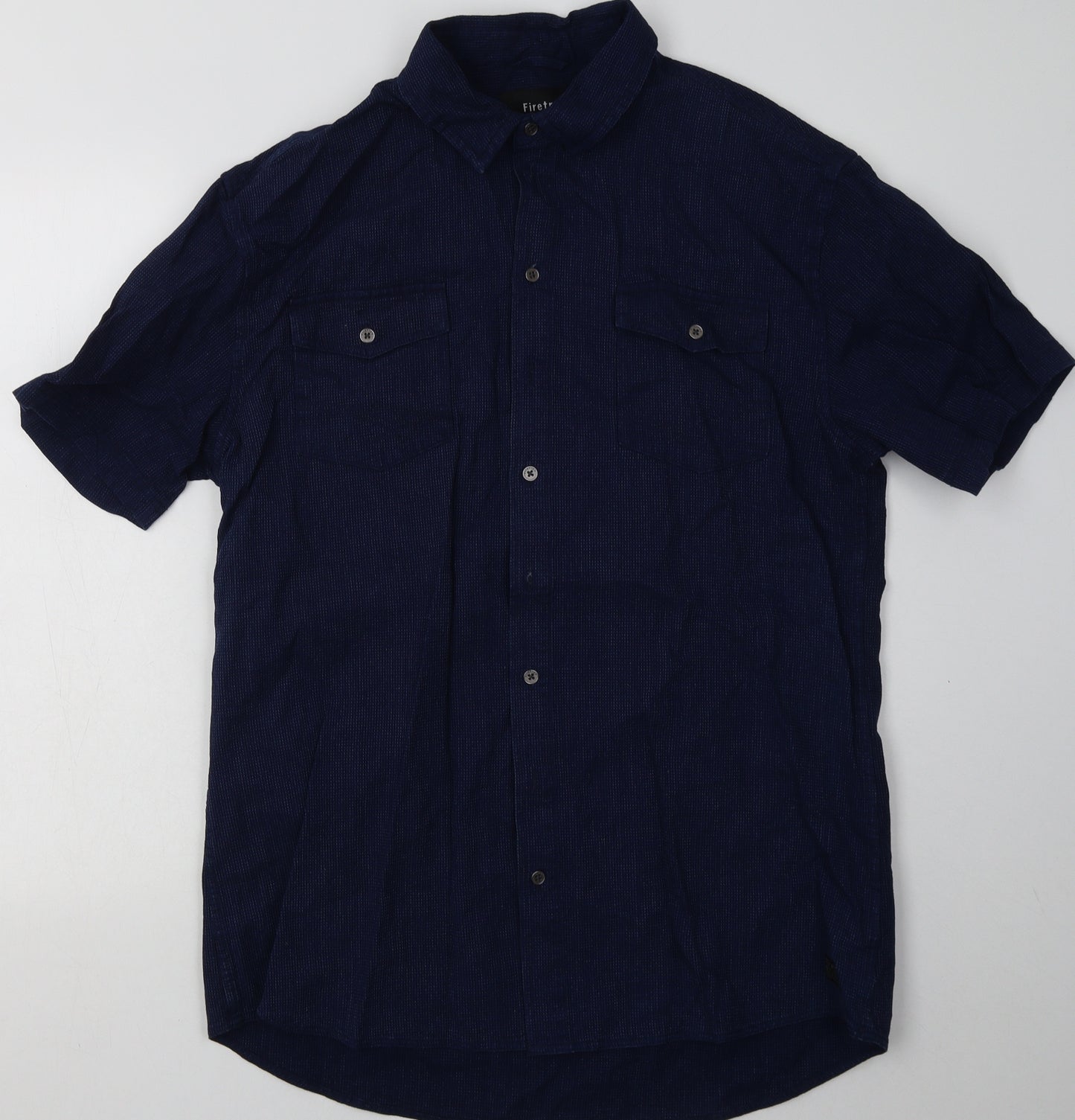 Firetrap Mens Blue  Cotton  Button-Up Size XL Collared Button