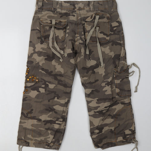 cfluk Womens Green Camouflage Cotton Cropped Trousers Size 12 L24 in Regular Button