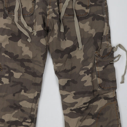 cfluk Womens Green Camouflage Cotton Cropped Trousers Size 12 L24 in Regular Button