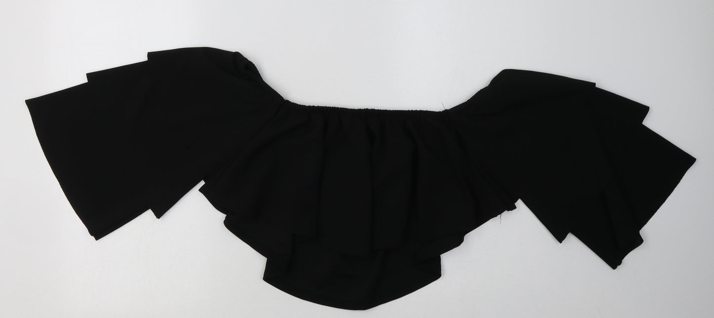PRETTYLITTLETHING Womens Black  Polyester Cropped Blouse Size 14 Off the Shoulder