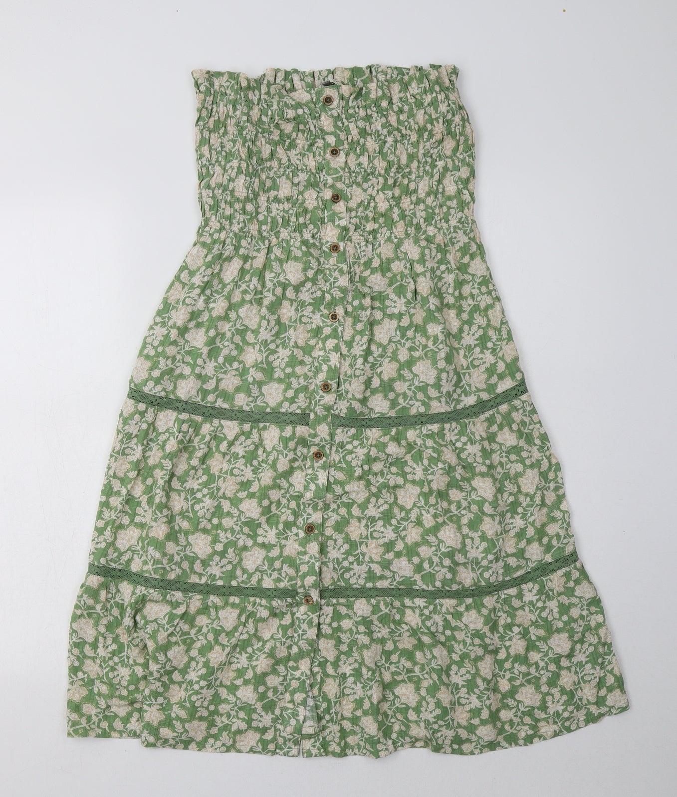 NEXT Womens Green Floral Viscose A-Line  Size 10  Off the Shoulder Pullover