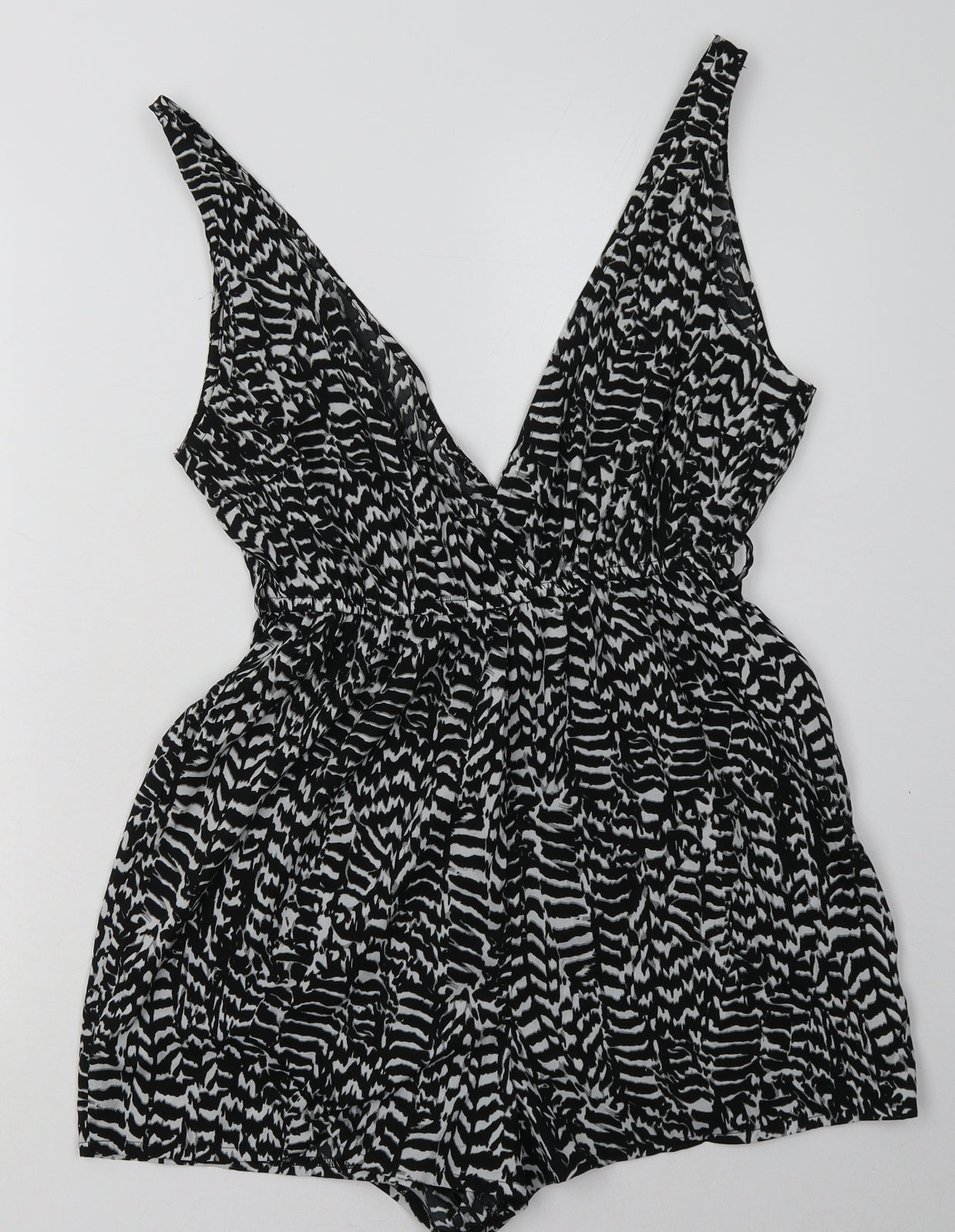 New Look Womens Black Geometric Polyester Playsuit One-Piece Size S  Pullover