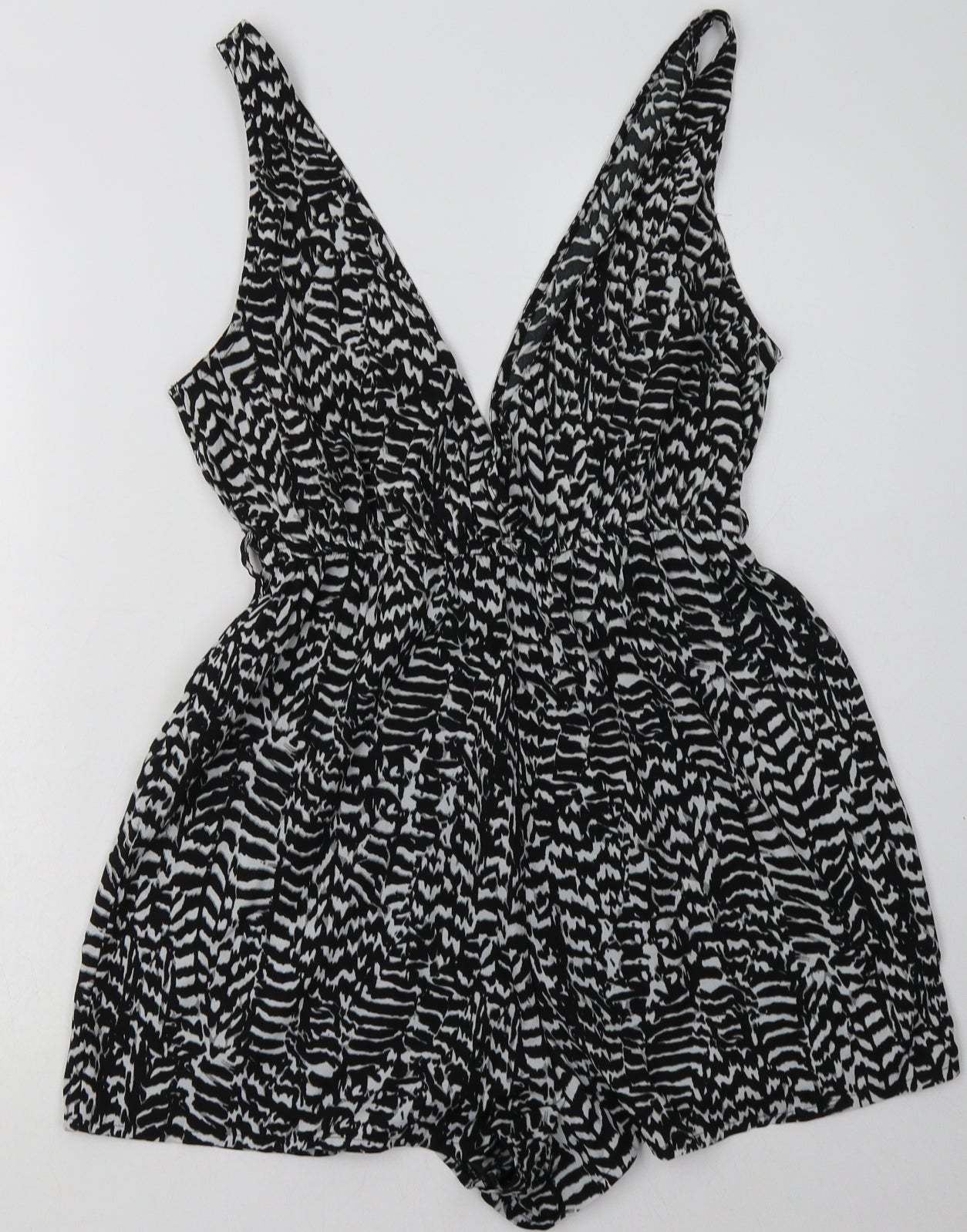 New Look Womens Black Geometric Polyester Playsuit One-Piece Size S  Pullover