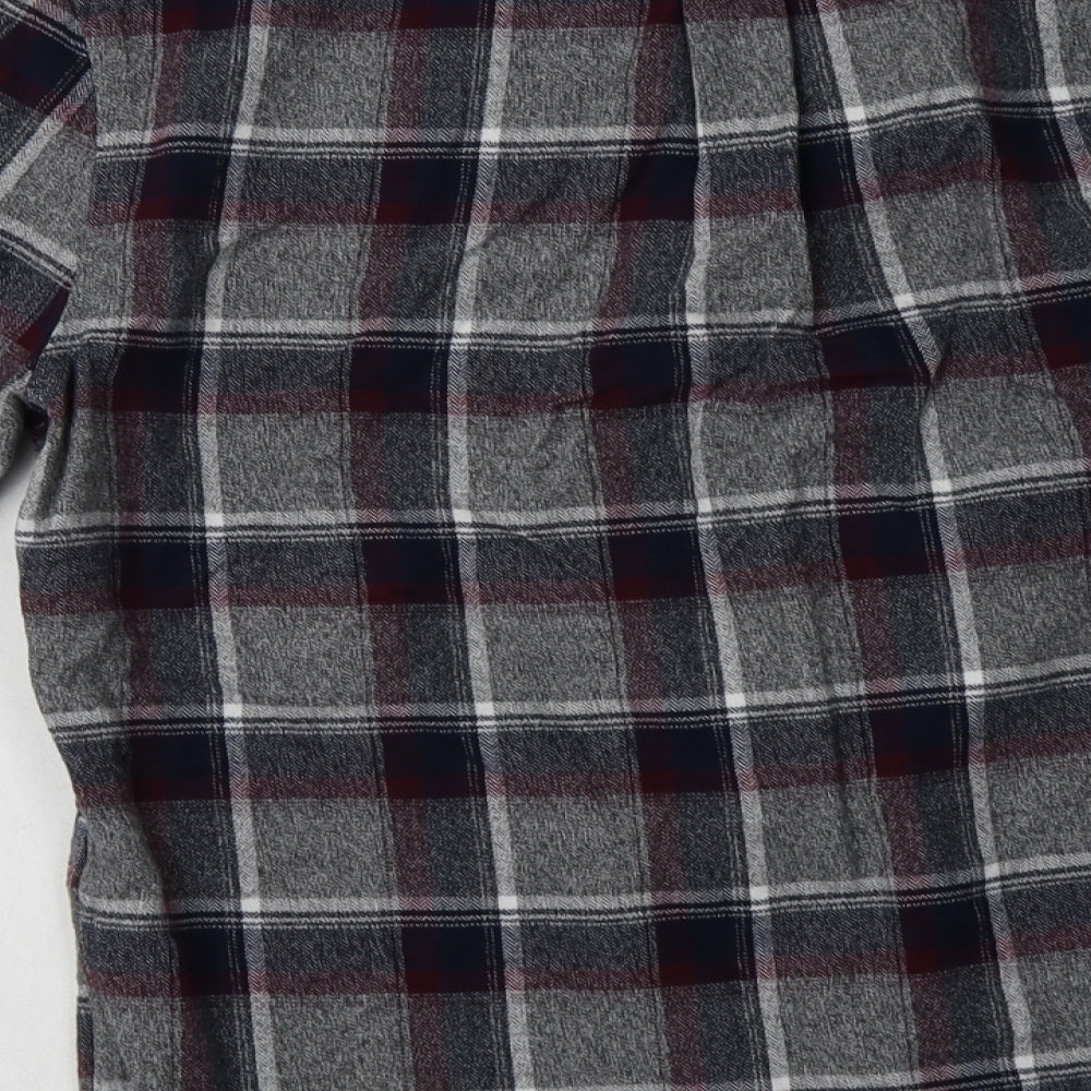 NEXT Mens Grey Check Cotton  Button-Up Size M Collared Button