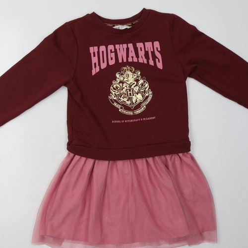 H&M Girls Pink  Cotton Jumper Dress  Size 7-8 Years  Crew Neck Pullover - Harry Potter