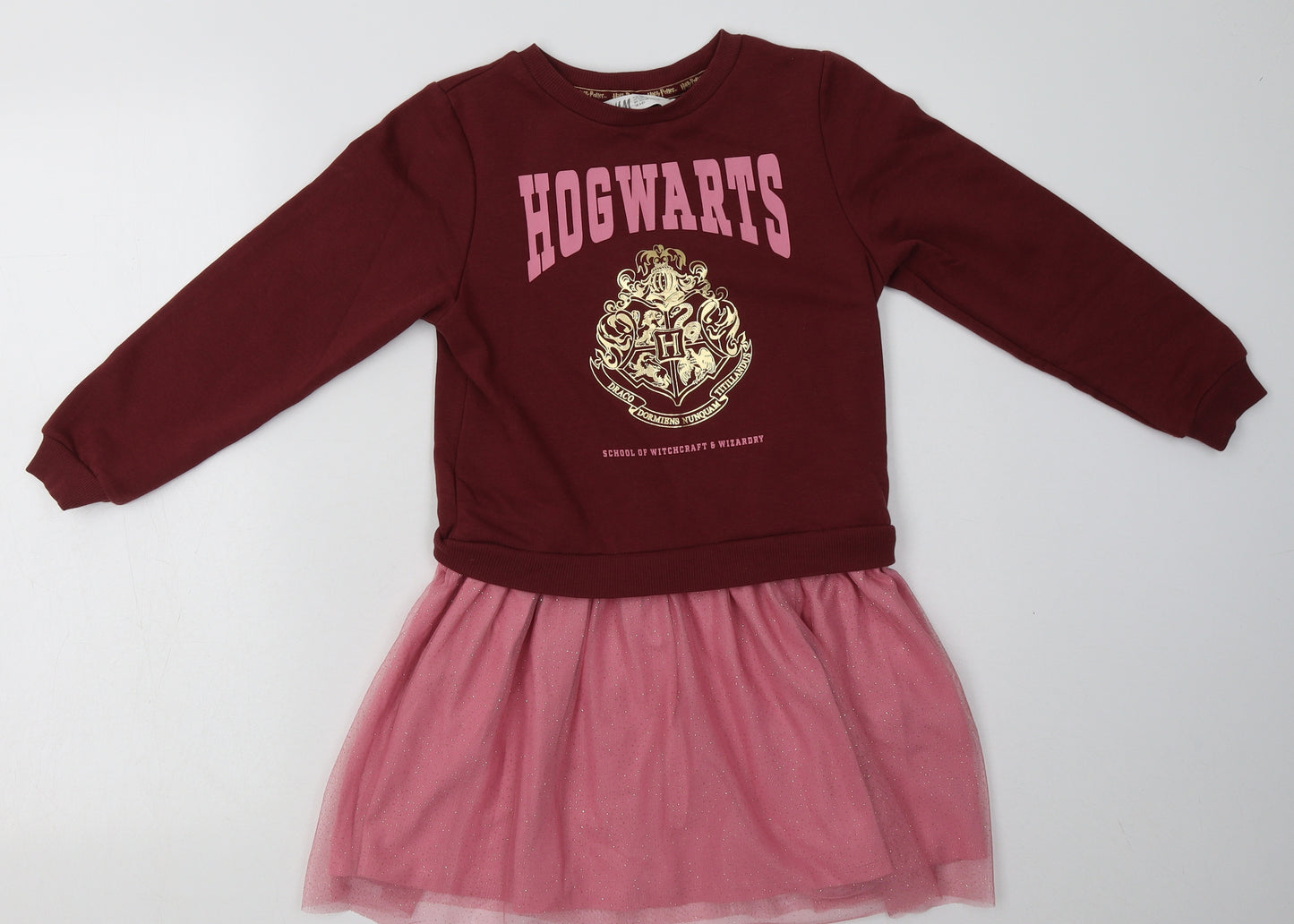H&M Girls Pink  Cotton Jumper Dress  Size 7-8 Years  Crew Neck Pullover - Harry Potter