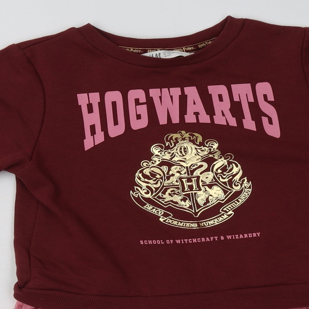H&M Girls Pink  Cotton Jumper Dress  Size 7-8 Years  Crew Neck Pullover - Harry Potter